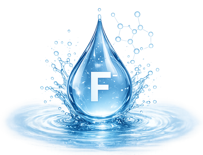 Fluoride water droplet illustration with molecular structure